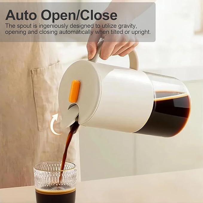 Delove Cold Brew Coffee Maker with Auto Spout – Shatterproof Plastic Shell Wide Mouth Design – 62 oz (1.9 Quart) Iced Tea Glass Carafe with Removable Removable Mesh Filter (2 Beige)
