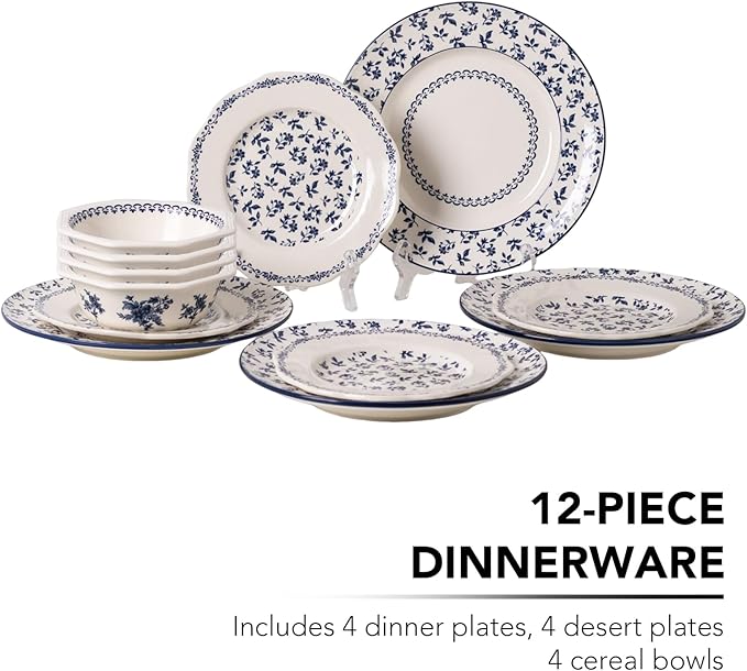 Dinnerware Set Blue Manor Ceramic Dishware Set (12)