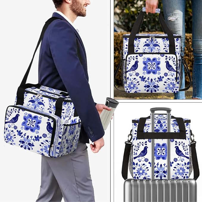 Talavera Mexico Bird Flower Coffee Maker Carring Bag Travel Carrying Storage Tote Bag Compatible with Keurig K-Mini or K-Mini Plus Portable Single Serve Coffee Brewer Case with Pockets for K-cup Pods