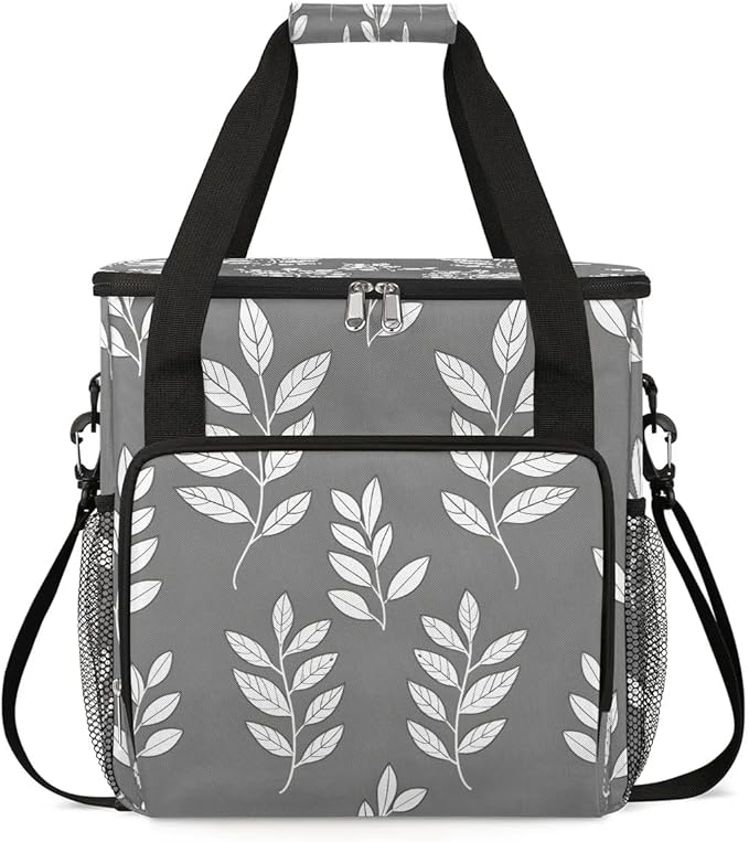 Leaf Pattern Coffee Maker Carrying Bag Compatible with K-Mini or K-Mini Plus Portable Single Cup Coffee Maker Case with Pockets for K Cup Pods