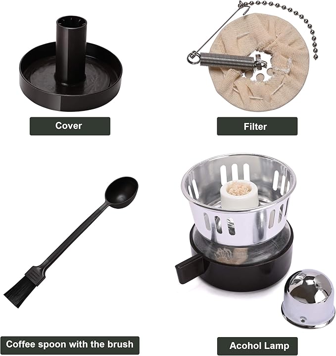 LUEUR Siphon Coffee Maker Vacuum Coffee Brewer Heat-Resistant 5-Cup Glass Siphon Coffee Maker with Reusable Cloth Filter Hot Tea Maker for Home Household and Office