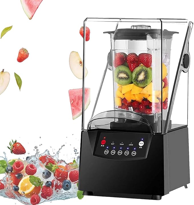 Silent Blender 2200W - Commercial 2L Self-Cleaning Machine 17000 RPM Crushing Ice Nuts with 5 Presets Silent Smoothie Blender with Hood Compact Design for Small Kitchen