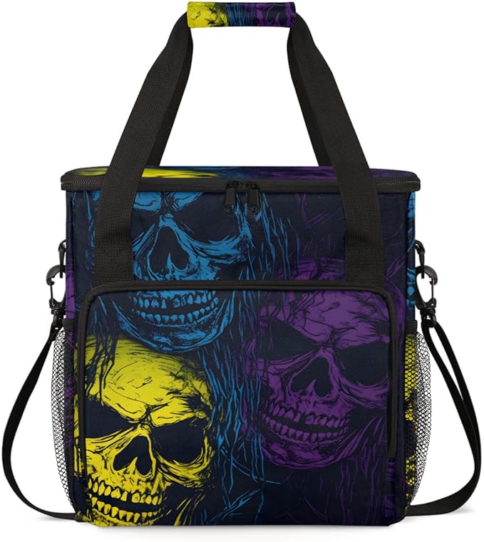 Neon Skull Coffee Maker Carrying Bag Portable Travel Storage Tote Bag Compatible with K-Mini or K-Mini Plus Single Serve Coffee Brewer Carrying Case with Multiple Pockets &amp Shoulder Strap