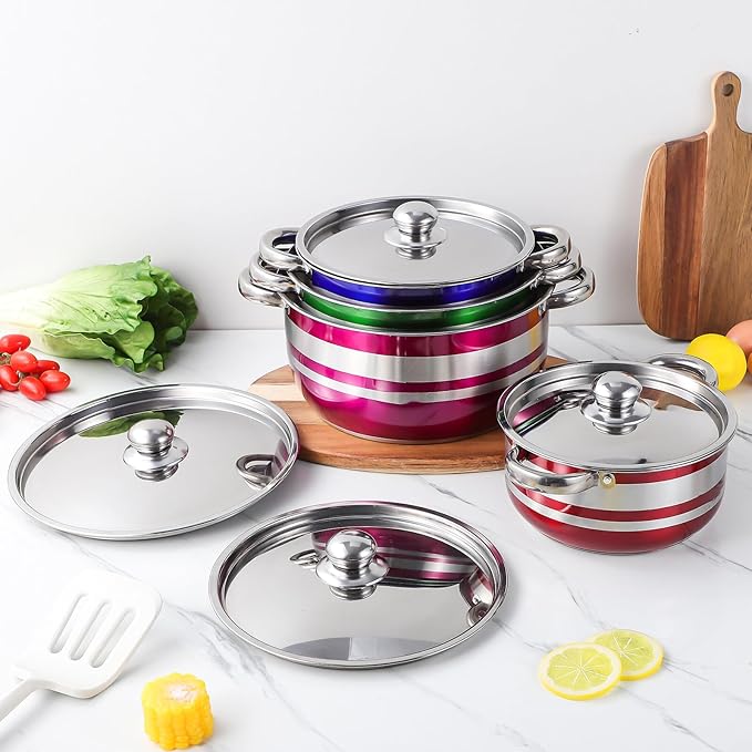 Generic 4pcs Stainless Steel Pot Set with Lids and Antiscald Handles Induction Compatible Stock Pots for Soup Seafood Canning and Catering Even Heat Distribution Polished Cookware