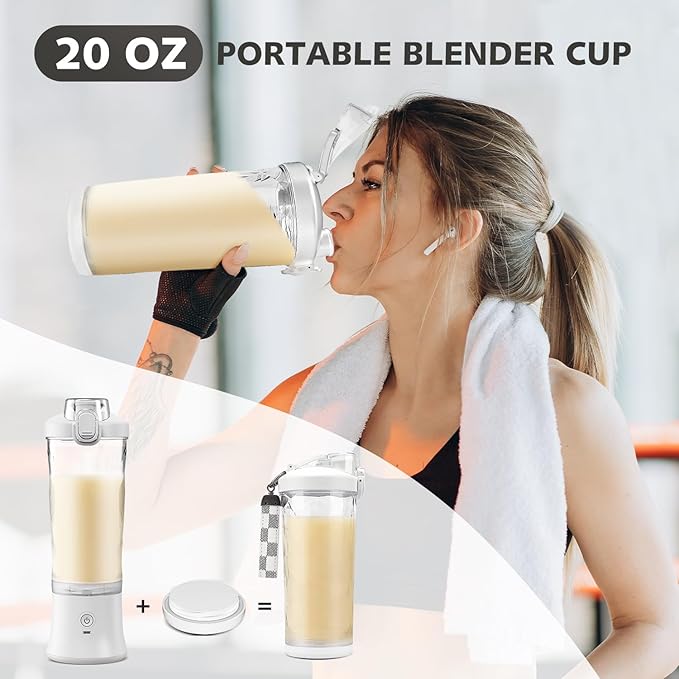 Portable Blender for Shakes and Smoothies- Personal Juicer 20 OZ Electric Protein Shaker Bottle with Insulated Sleeve USB-C RechargeableTravel Lid-Small Blender Cup for Kitchen Office GymTravel
