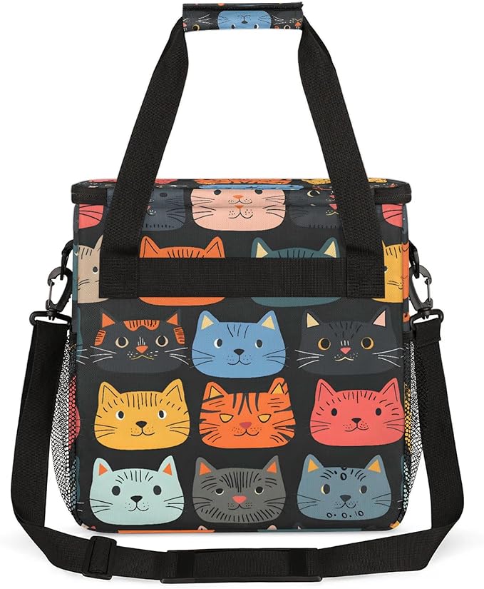 Cute Cartoon Cat Coffee Maker Carring Bag Large Insulated Storage Organizer Case Tote Bags with Shoulder Strap for Travel Work Picnic
