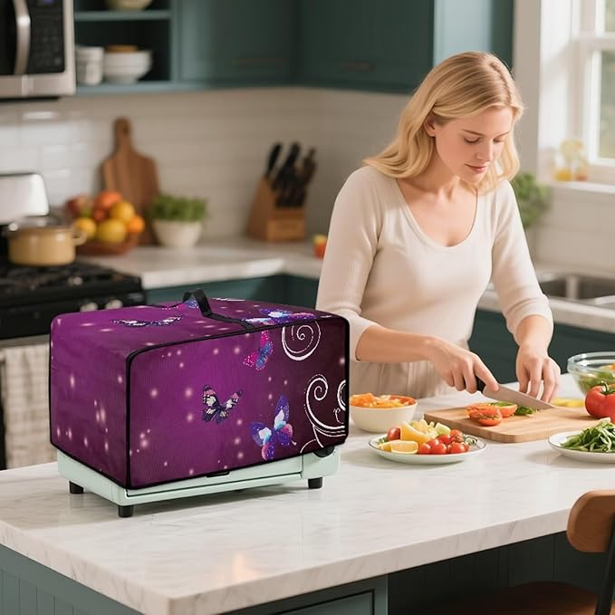 Butterfly Print Toaster Oven Dust Cover Heavy Duty Dustproof Smart Microwave Oven Protector Washable Toaster Oven Air Fryer Cover 18.5 x 14.5 x 9 Purple
