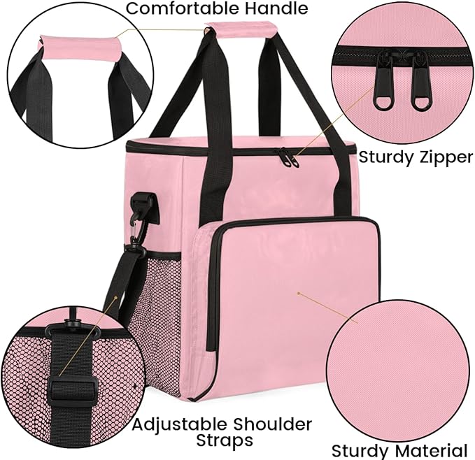 Light Pink Coffee Maker Carrying Bag Waterproof Insulated Leakproof Cooler Bag Portable Storage Tote Bag Organizer With Shoulder Strap