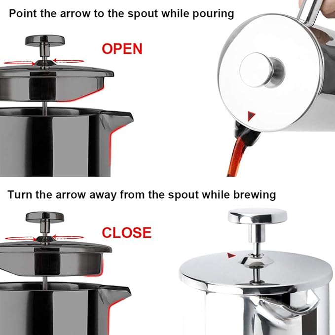 Stainless Steel French Press Coffee Maker 27 oz - Double Wall Insulated Hand Brewing Pot with Extra Durable French Filter - Perfect for Tea &amp Coffee No Glass Ideal for Camping