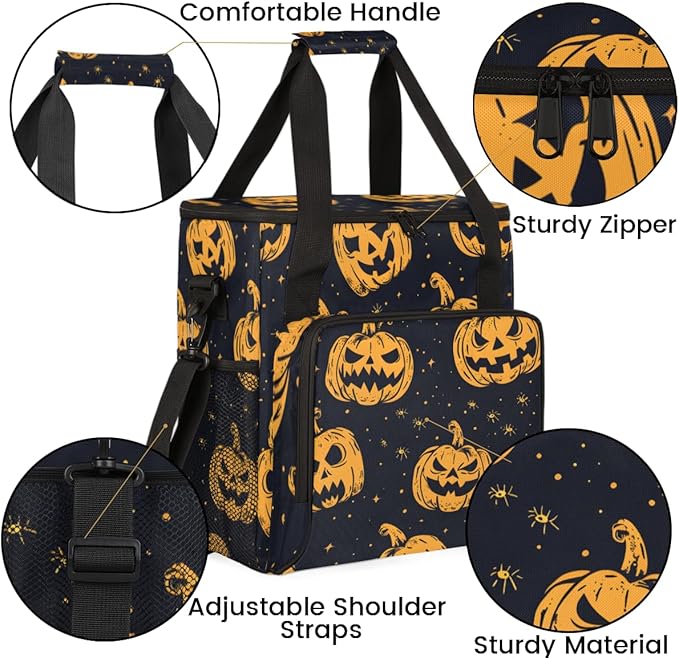 Abstract Pumpkin Coffee Maker Carrying Bag Graffiti Pumpkin Travel Storage Bag Compatible with K-Mini or K-Mini Plus Single Serve Coffee Brewer Carrying Case with Multiple Pockets &amp Shoulder Str