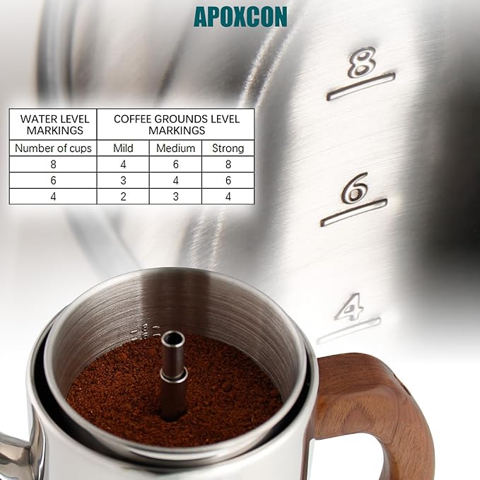 Electric Coffee Percolator Stainless Steel Coffee Pot with Two Tough Glass Clear Brew Progress Knob &amp Treated Solid Wood Handle &amp On/OFF Switch Auto Keep Warm Cordless Serve (8 Cup)