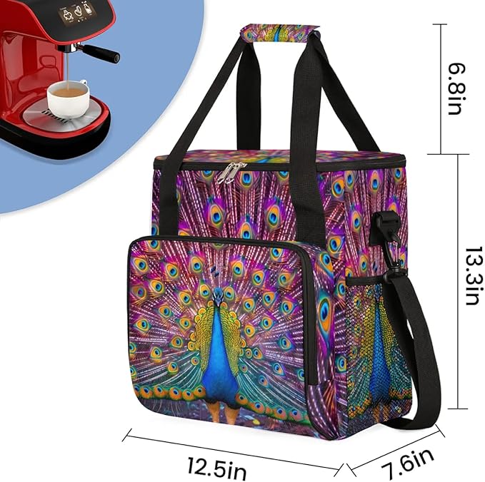 Coffee Maker Carrying Bag Peacock Single Cup Coffee Maker Travel Bag Compatible with Keurig K-Mini or K-Mini Plus Portable Storage Bag with Shoulder StrapAZ-211