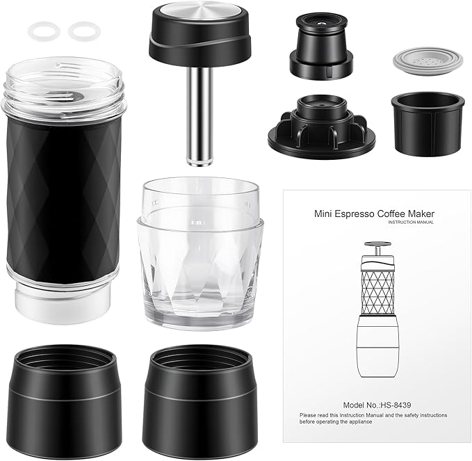 Portable Coffee Maker Lightweight Manual Portable Espresso Machine with 13-18 Bar Pressure Fit for Office Camping Travel Black