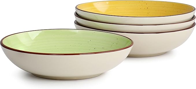 12 Piece Double Bowl Stoneware Dinnerware Set Multi Color Solid Modern Contemporary Round Porcelain Dishwasher Safe