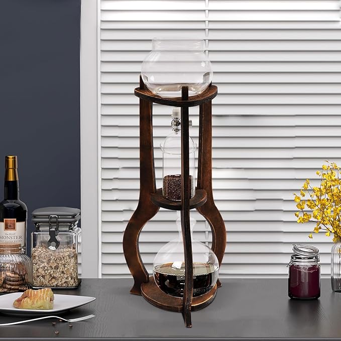Iced Coffee Cold Brew Drip Tower Coffee Maker Ice Coffee Machine Cold Brew Dripper Iced Coffee Brewer Maker for Home Shops Cafes Offices 6-8 cup (Brown)