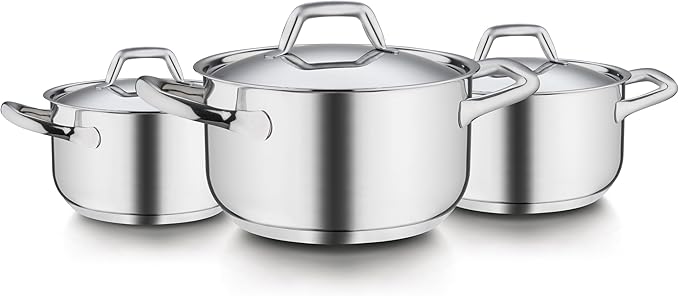 Barazzoni Chef Line 6 Piece Saucepan Set 16/20/24 cm Saucepans 16/20/24 cm Lids Stainless Steel