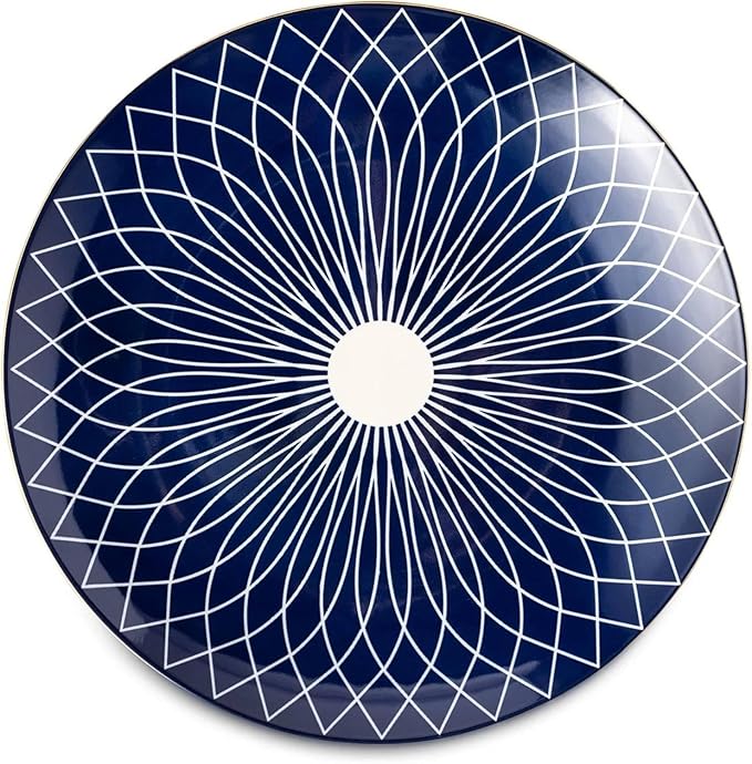 Blue and White 12-Piece Ceramic Dinnerware Set 4 dinner plates 4 salad plates and 4 bowls Dishwasher &amp Microwave Safe