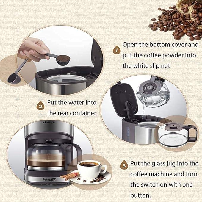 Coffee Machine Coffee Maker Home Small Automatic Coffee Maker Drip Teapot with Reusable Filter Warming Plate Coffee Potfor Home and Office