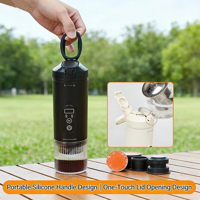 Travel Espresso Maker Portable Coffee Machine Rechargeable Coffee Maker with 21Bar &amp 7800mAh Battery Self-Heating for Hot/Cold Brew Real-Time Display Cordless for Travel Camping Office (white