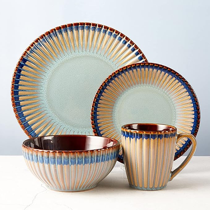 GaRcan 16-Piece Porcelain Dinnerware Set Service for 4 Kitchen Stoneware Dinnerware Sets Plates and Bowls Sets Dinner Dishes Set with Dinner Plates