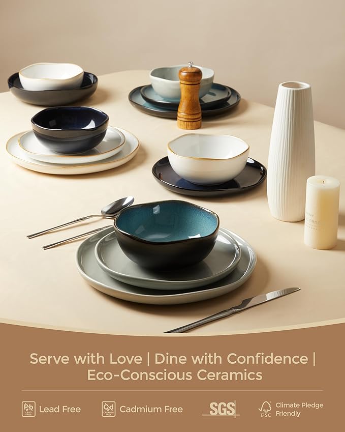 Extra Large Dinnerware Set for 12 36 Pieces Ceramic Plates and Bowls Set Kitchen Dish Set Microwave &amp Dishwasher Safe Dishware Ocean-Inspired Stoneware for Big Gatherings White
