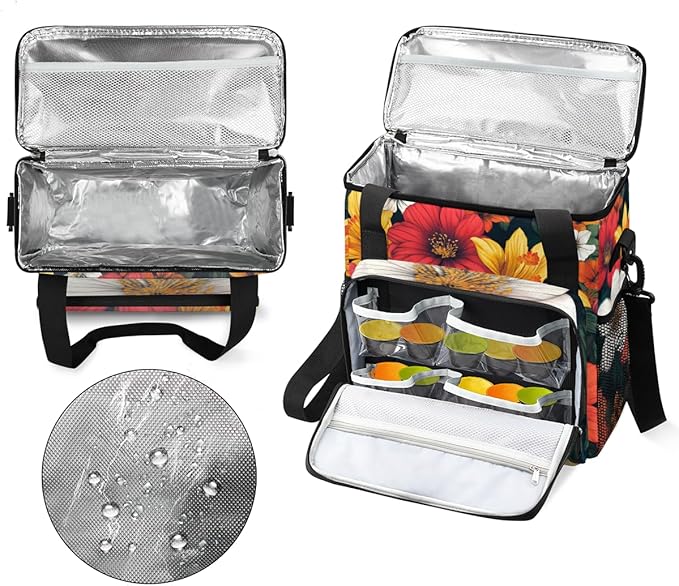 Iridescent Flowers Coffee Maker Carrying Bag Portable Travel Storage Tote Bag Compatible with K-Mini or K-Mini Plus Single Serve Coffee Brewer Carrying Case with Multiple Pockets &amp Shoulder Stra
