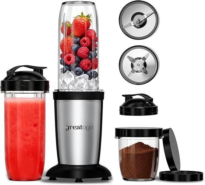 Compact Personal Blender for Smoothies &amp Shakes 2-in-1 Bullet Blender and Grinder with 11-Piece Set 2×24oz To-Go Cups + 10oz Grinding Cup Ice Crushing BPA-Free Dishwasher SafeIdeal Gift
