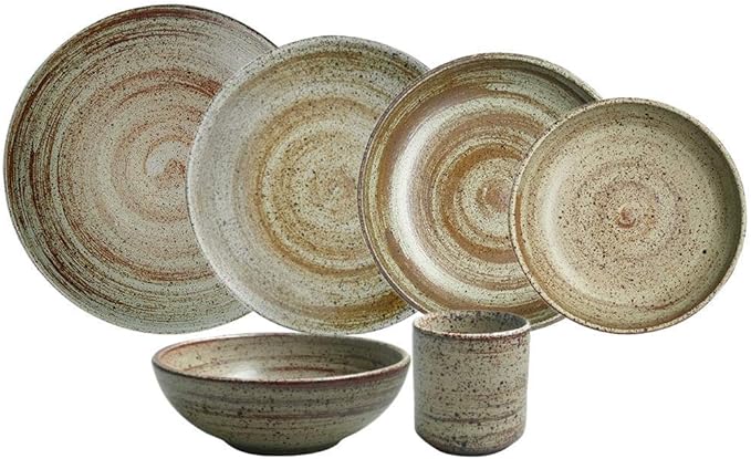 Ceramics Dinnerware Set Retro 26 Pieces Plate and Bowls SetsStoneware Matte Porcelain Dinner Set for Special Restaurant and Hotel