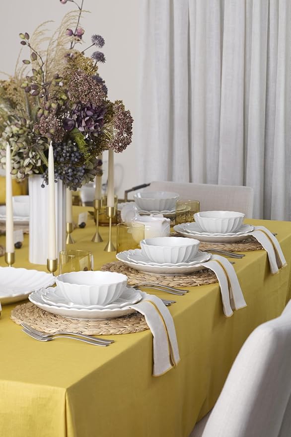 Lenox Stoneware Dinnerware Sets French Perle Scallop 12-Piece Dinnerware Set for 4 Service For 4 Dishwasher Safe Dishware White Dishes Set Stoneware Dinner Plates and Bowls Sets (White 12 Piece)