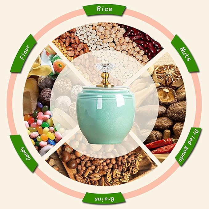 Ceramic Pot With Lid Ceramic Rice Storage Containers Ceramic Tea Barrels Kitchen Organization For Food Sealed Rice Storage Tank Large Capacity Grain Storage Jars With Tassel Design 12.5kg(BCapac