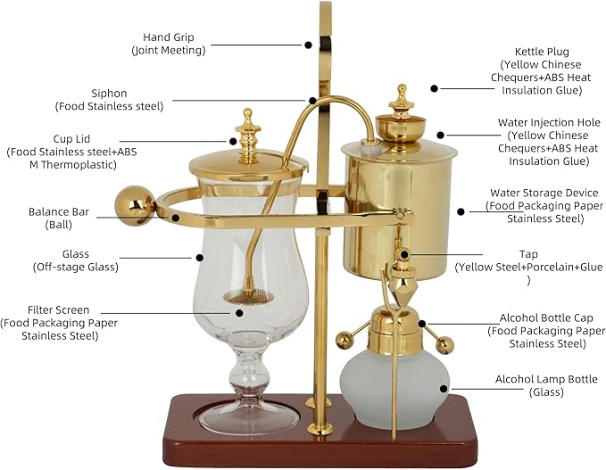 Belgian/Belgium Family Balance Siphon/Syphon Coffee Maker Royal Gravity Vintage Coffee Maker Vacuum Brewing System Double Ridged Fulcrum with Tee handle
