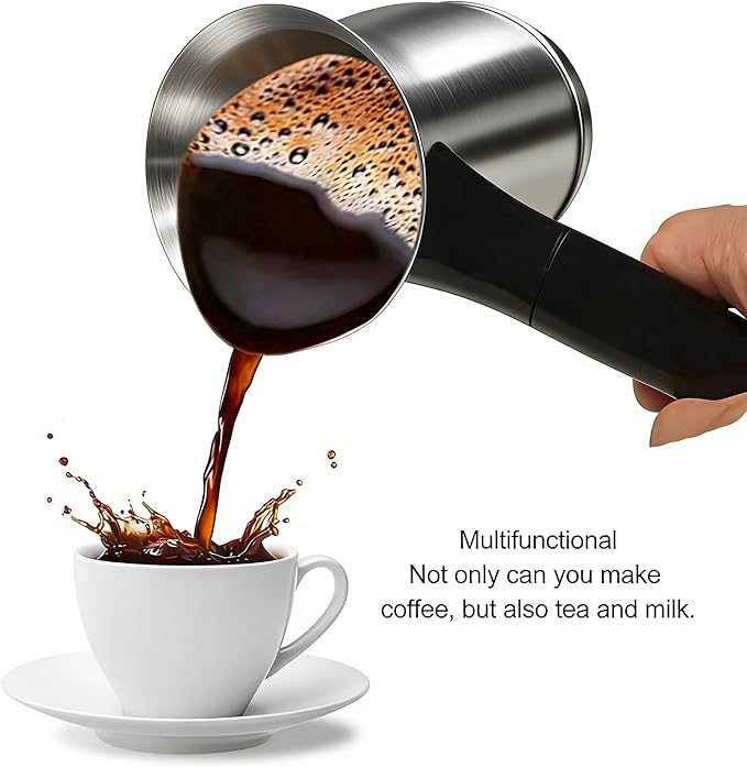 Turkish Coffee Maker 600ml Stainless Steel Turkish Coffee Pot Electric Arabic Greek Coffee Maker Machine Automatic Pot Warmer Kettle for Home Travel Office Camping and Daily Use