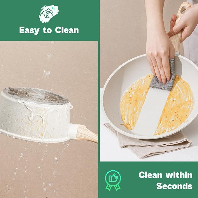 13 Pcs Pots and Pans Set Nonstick Cookware Sets White Granite Induction Cookware Non-toxic Healthy Non stick Kitchen Cooking Set with Frying Pans Set Saucepans (PFAS/PFOA/PFOS Free)