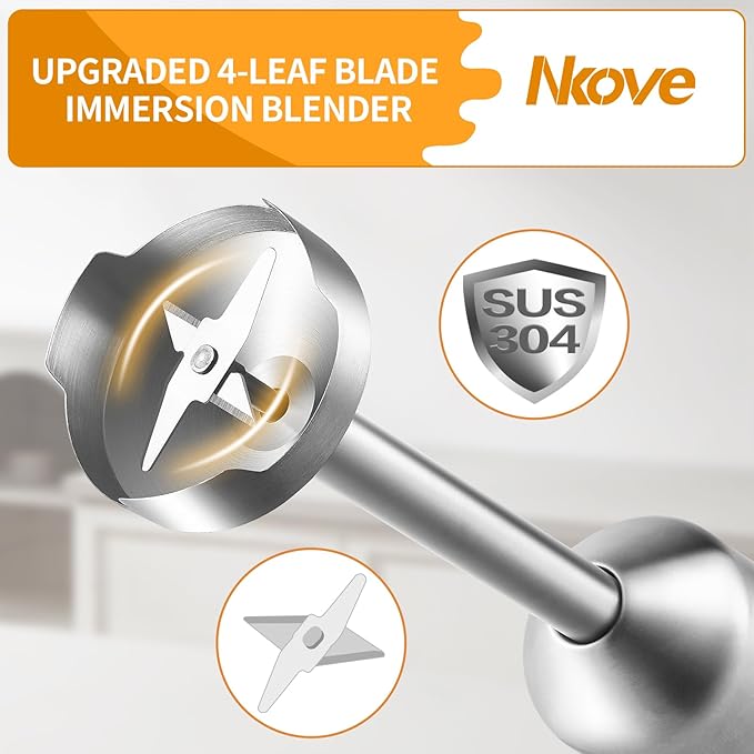Immersion Blender Handheld Corded Hand Blenders 5 in 1 Set 800W Stainless Steel Stick Blender Turbo Mode with 600 ml Mixing Beaker with Lid 400 ml Chopper Whisk Milk Frother BPA-Free