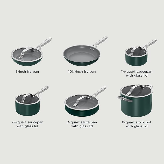 Ninja Ceramic Pro 11Piece Cookware Set NonStick Pots &amp Pans Set with Glass Lids Nontoxic PTFE Free Ceramic Coated Oven Safe All Stovetops &amp Induction Compatible British Racing Green CW