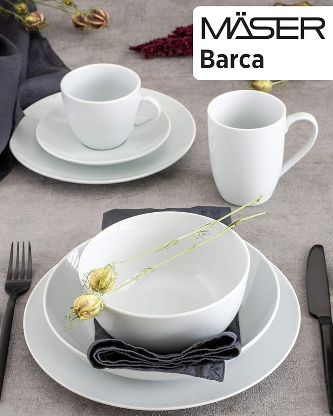 MÄSER Barca Series 12 Piece Dinnerware Set White Porcelain Crockery for 6 People