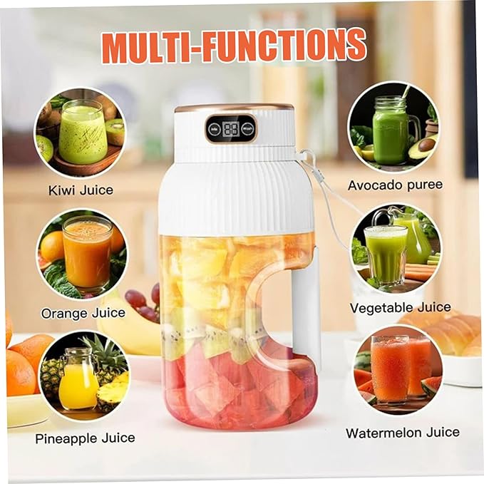 Blender Portable Juicer 1200ml 2-in-1 Portable Blender Cup with Digital Display USB Rechargeable Juicer with Ergonomic Grip for Shakes &amp Juice
