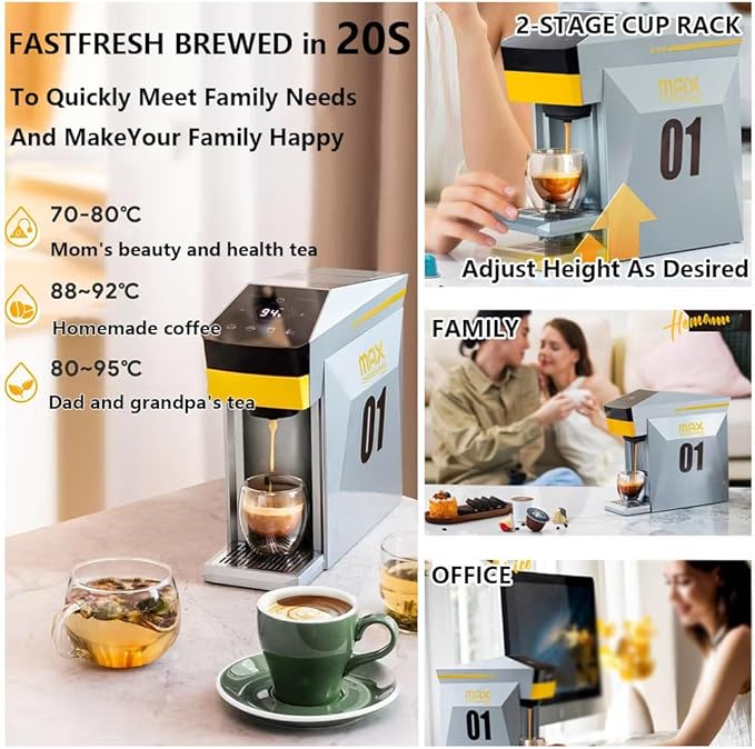 Espresso Machine 19bar Single-Serve Coffee Maker Capsule Coffee Machine with 800ML Water Tank Intelligent Touch Control Fast Brew for Latte Cappuccino Home Office Use Orange
