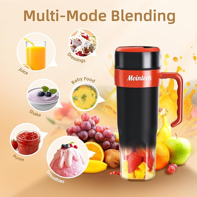 Personal Blender for Shakes and Smoothies with 6 Blades 21oz(600ml) Personal Size Juicer USB-C Rechargeable with Straw Brush&ampLid for Home Gym Travel Kitchen (Black)