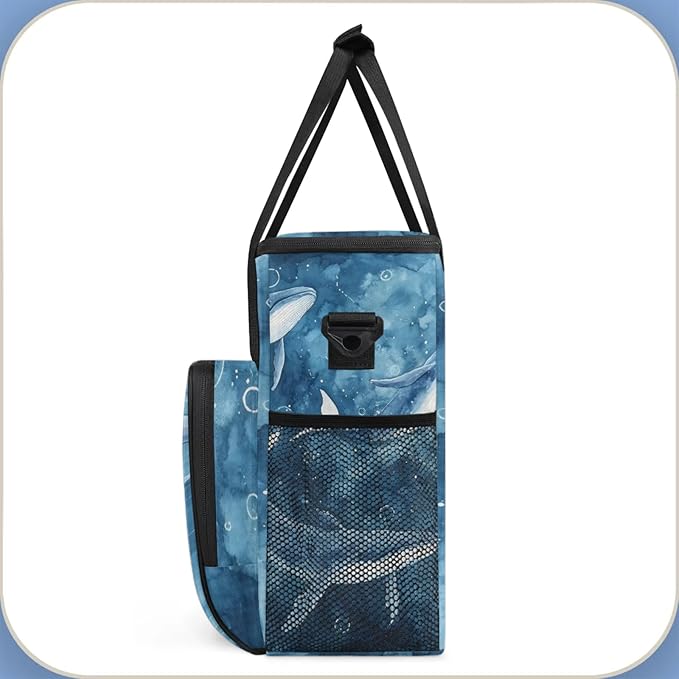 Watercolor Whales Coffee Maker Travel Bag for Keurig K-Mini/K-Mini Plus Insulated Waterproof Tote with Pockets Portable Single-Serve Brewer Case