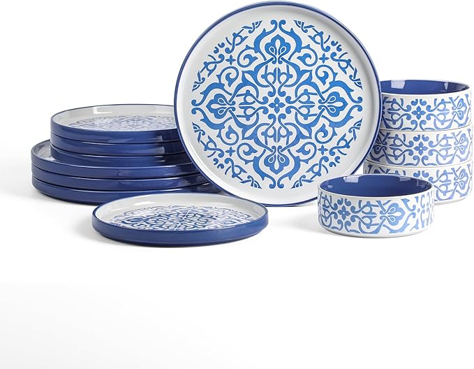 Stone Lain Tropea 12-Piece Dinnerware Set Stoneware Blue