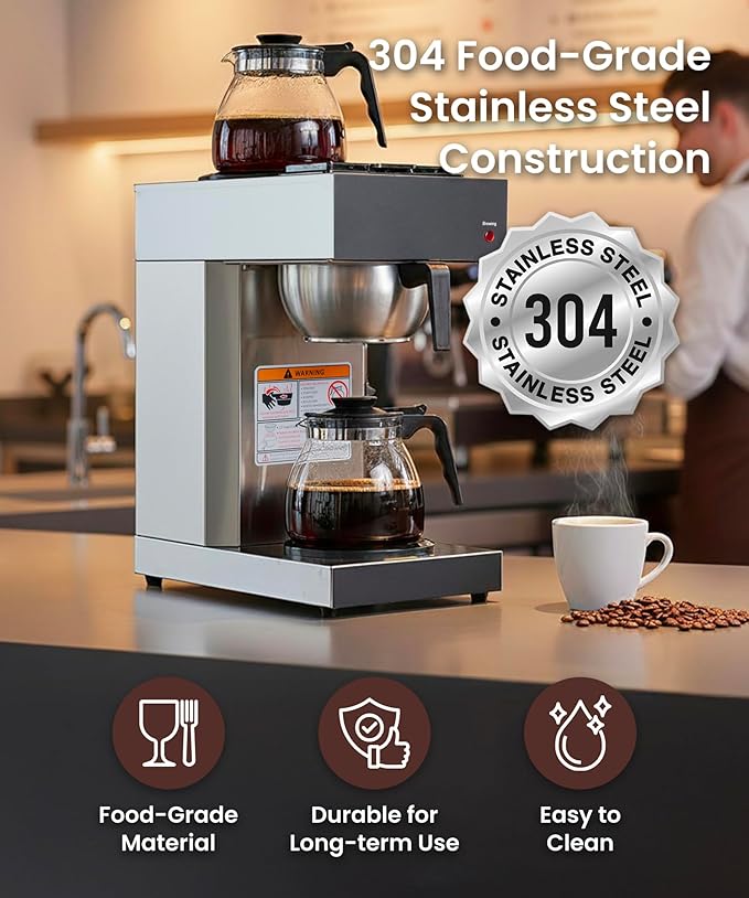 SYBO 12 Cup Coffee Maker Commercial Pour Over Coffee Maker Brewer Industrial Stainless Steel Cafetera with 2 Warmers