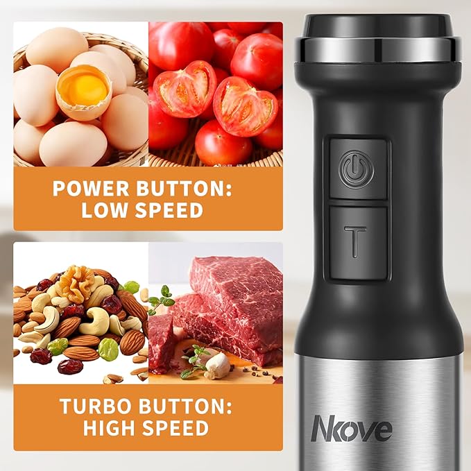 Immersion Blender Handheld Corded Hand Blenders 5 in 1 Set 800W Stainless Steel Stick Blender Turbo Mode with 600 ml Mixing Beaker with Lid 400 ml Chopper Whisk Milk Frother BPA-Free