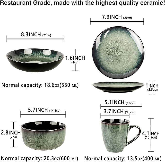 Dinnerware Sets(16Pcs) Serves for 4 Reactive Glaze Plates and Bowls Set with Mug7.9Small Plate8.3Salad Plate5.5bowl Modern kitchen tablewareMicrowave safe Set No.4