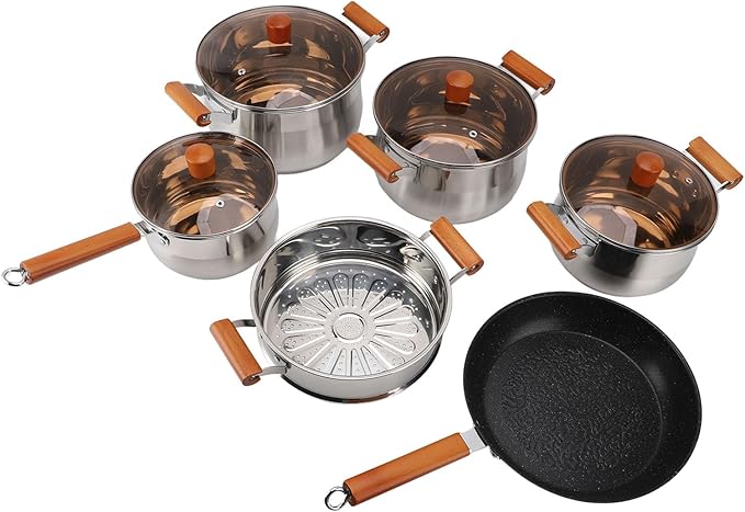 Kitchen Cookware Set Durable Wooden Handle Cooking Set for Steaming Boiling Making Soup Efficient Performance Applicable for Everyday Use