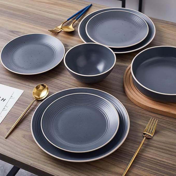 Stone Lain Lauren Modern Stoneware 16-piece Round Dinnerware Set Plates and bowls Set Dish set for 4 Charcoal