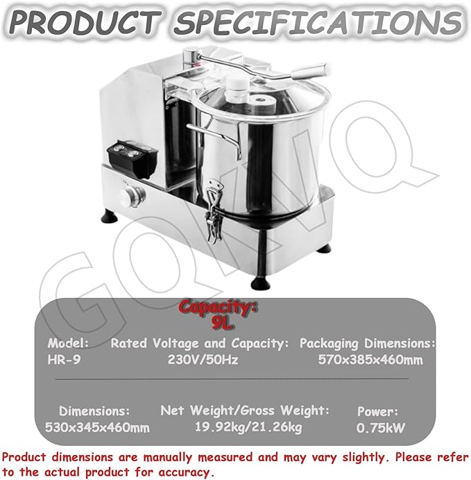 1800w Stainless Steel Electric Vegetable Blender Cutter6/9L Adjustable Speed for Fruits Grains Peanut Ginger Garlic B-HR-9L