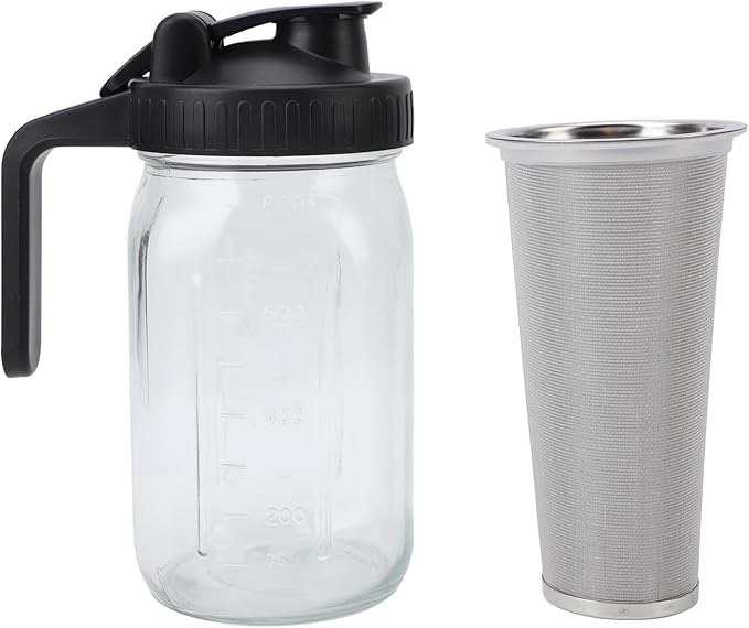 Cold Brew Coffee Maker Pitcher Iced Coffee Maker with Stainless Steel Thick Glass Jar Spout Lid and Handle Dishwasher Safe (1000ml)