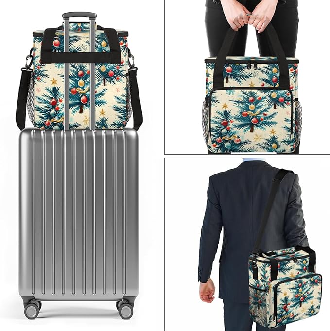 Christmas Tree Xmas Coffee Maker Carrying Bag Portable Travel Storage Tote Bag Compatible with K-Mini or K-Mini Plus Single Serve Coffee Brewer Carrying Case with Multiple Pockets &amp Shoulder Str