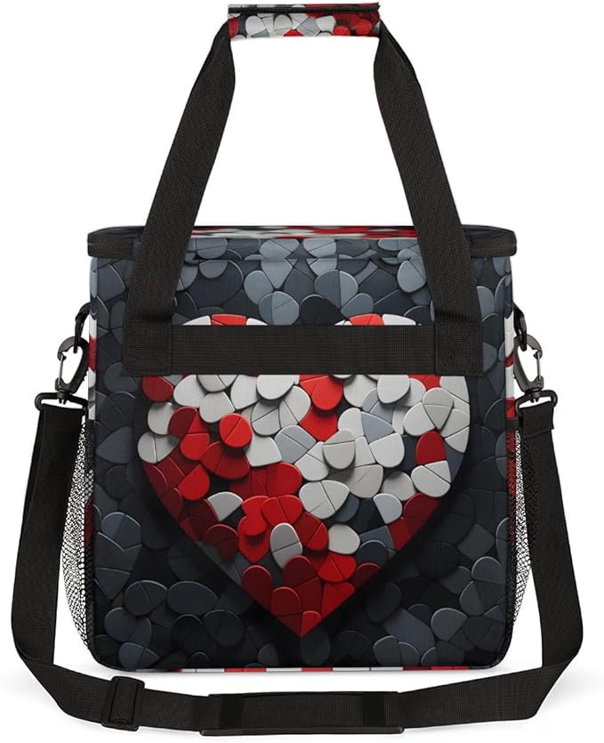 Red Heart Jigsaw Coffee Maker Carrying Bag Portable Travel Storage Tote Bag Compatible with K-Mini or K-Mini Plus Single Serve Coffee Brewer Carrying Case with Multiple Pockets &amp Shoulder Strap